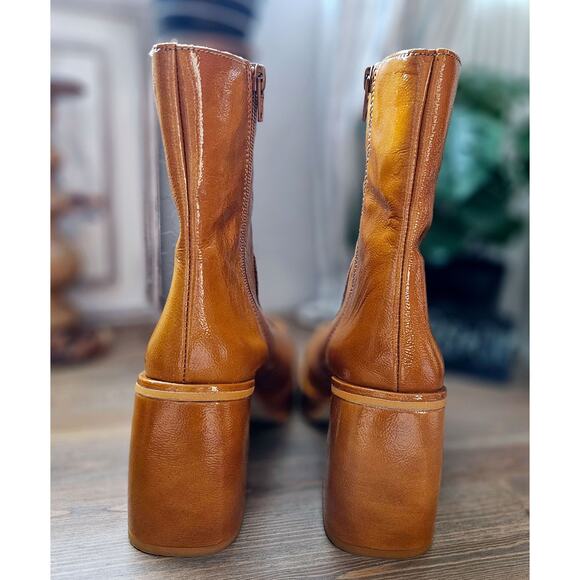 Free People Ruby Shine Cognac Block Heel Ankle Booties - Picture 3 of 11